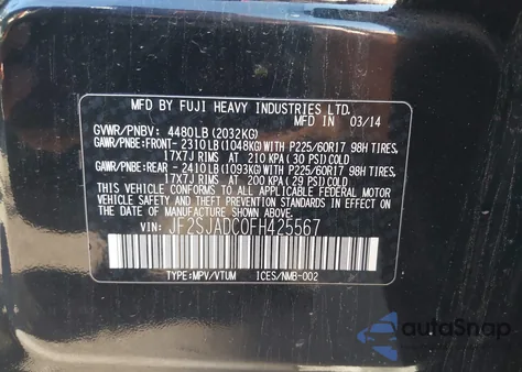2015 Subaru Forester 2.5I Premium from USA, damaged, VIN JF2SJADC0FH425567
